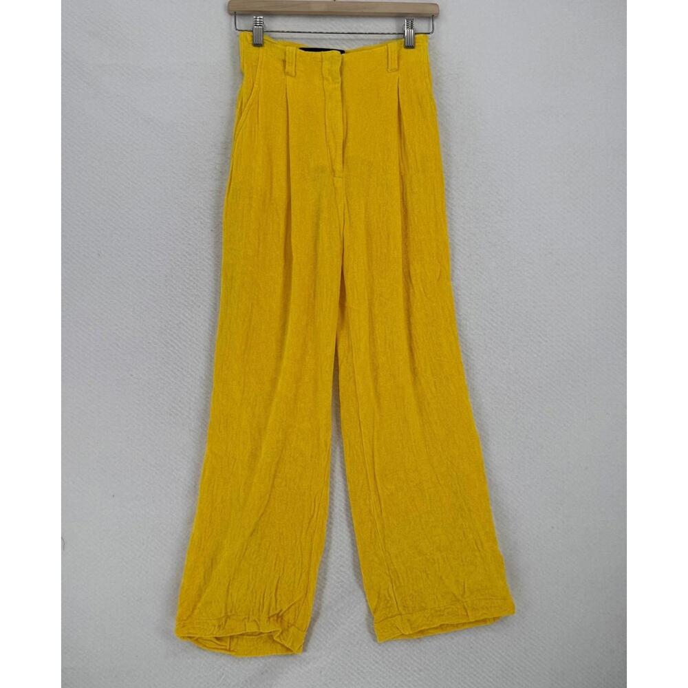 Uterque Womens Yellow Velour Pleated Straight Leg Trouser Pants Sz 26 US S